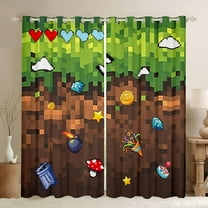 jejeloiu Miners Games Curtains Pack of 2 (42x84 Each),Pixelated Check Curtains Blackout,Cartoon Gamepad Gaming Bedroom Curtains For Boys Teens,Ultra Soft Home Decor