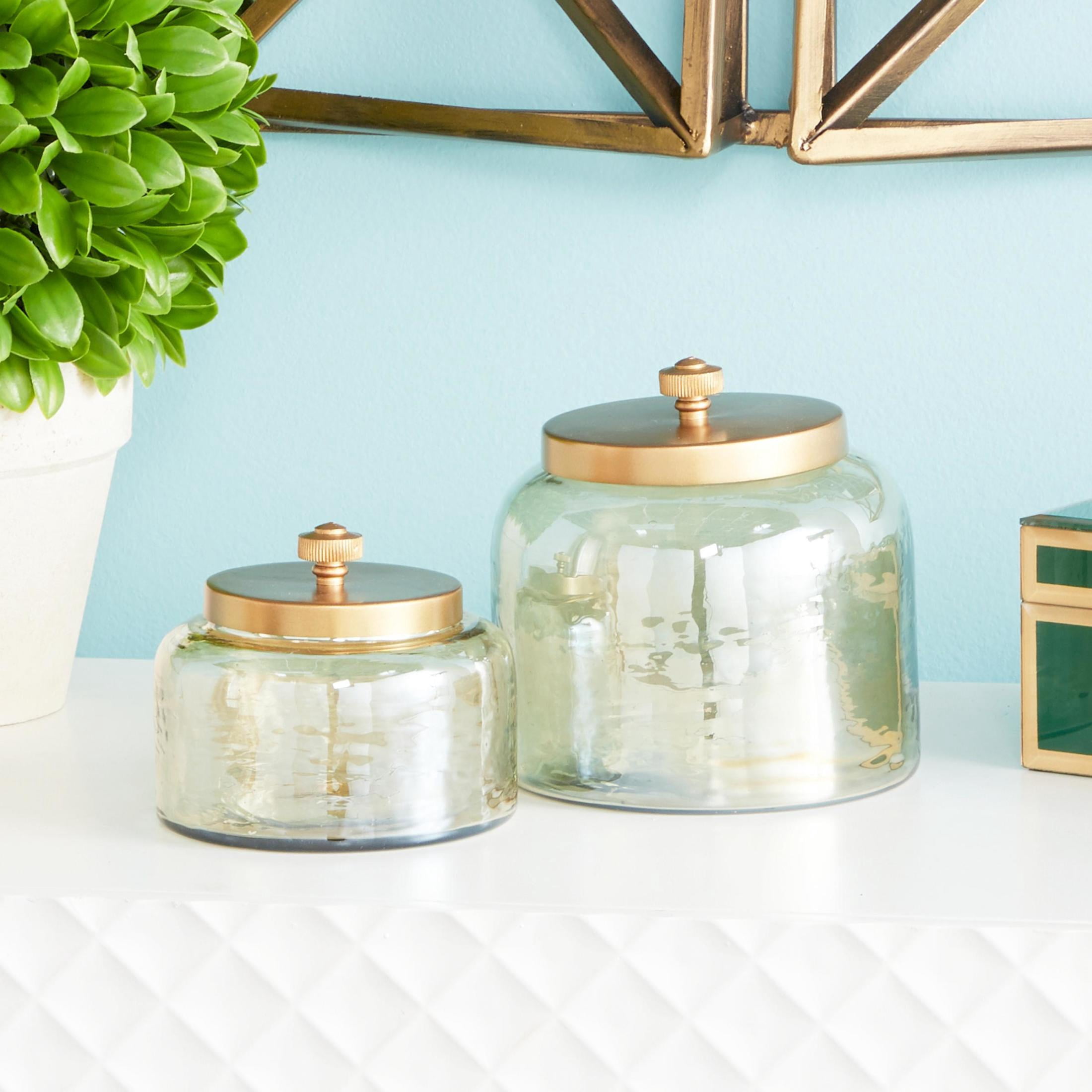 Cosmoliving by Cosmopolitan Glam Transparent Smoked Glass with Golden Hue Decorative Jars, Set of 2 4"W x 5"H