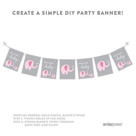 Pink Girl Elephant Baby Shower Party Signs & Banner Decorations, 20-Pack