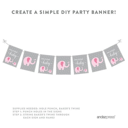 Elephant Decoration - Pink Girl Elephant Baby Shower Party Signs & Banner Decorations, 20-Pack