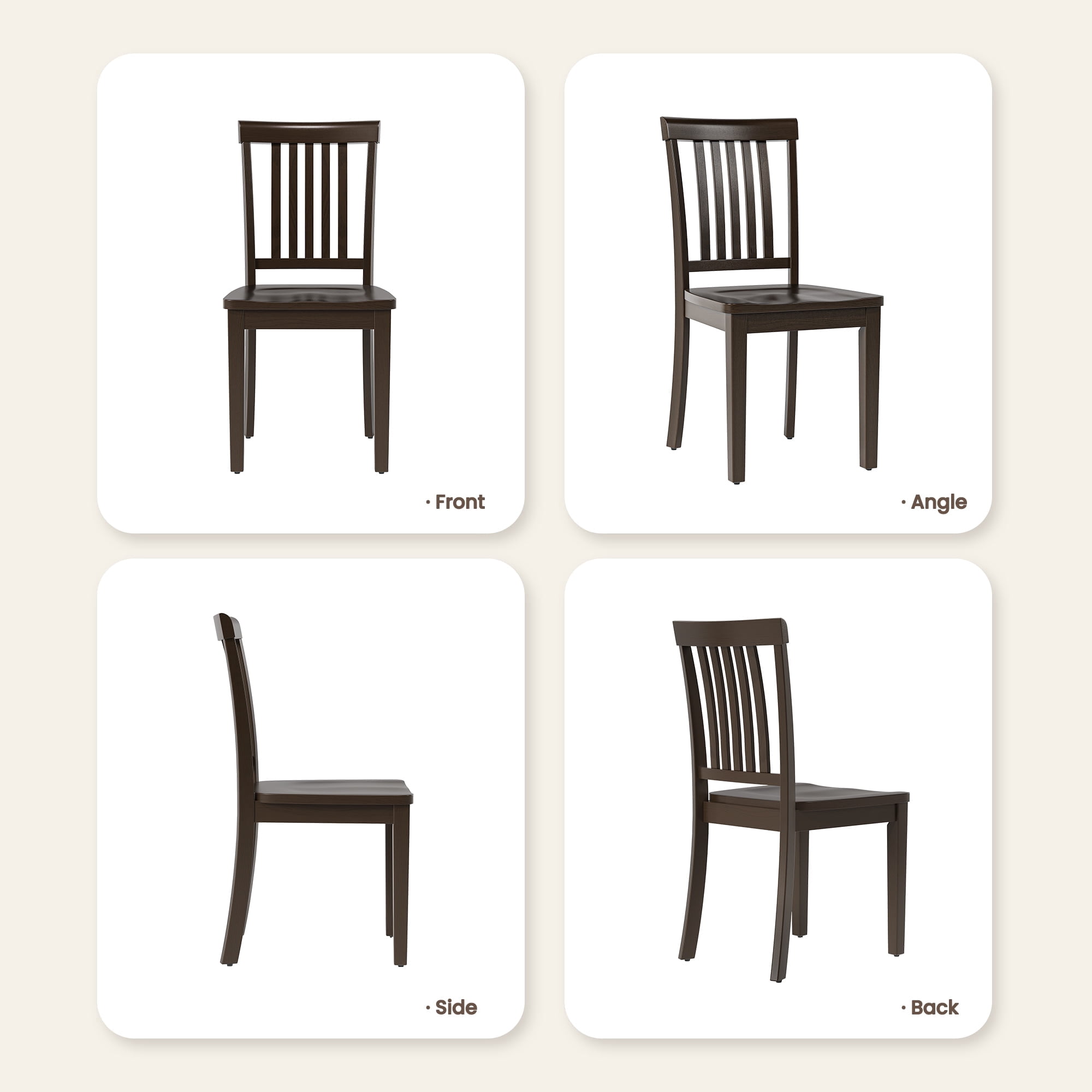 Wooden Windsor Dining Chairs Set of 4,for Kitchen,Dining Room, Dark Brown