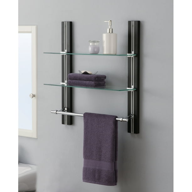 Organize It All 12771W1P 22.5" Black 2 Tier Tempered Glass Shelf Chrome