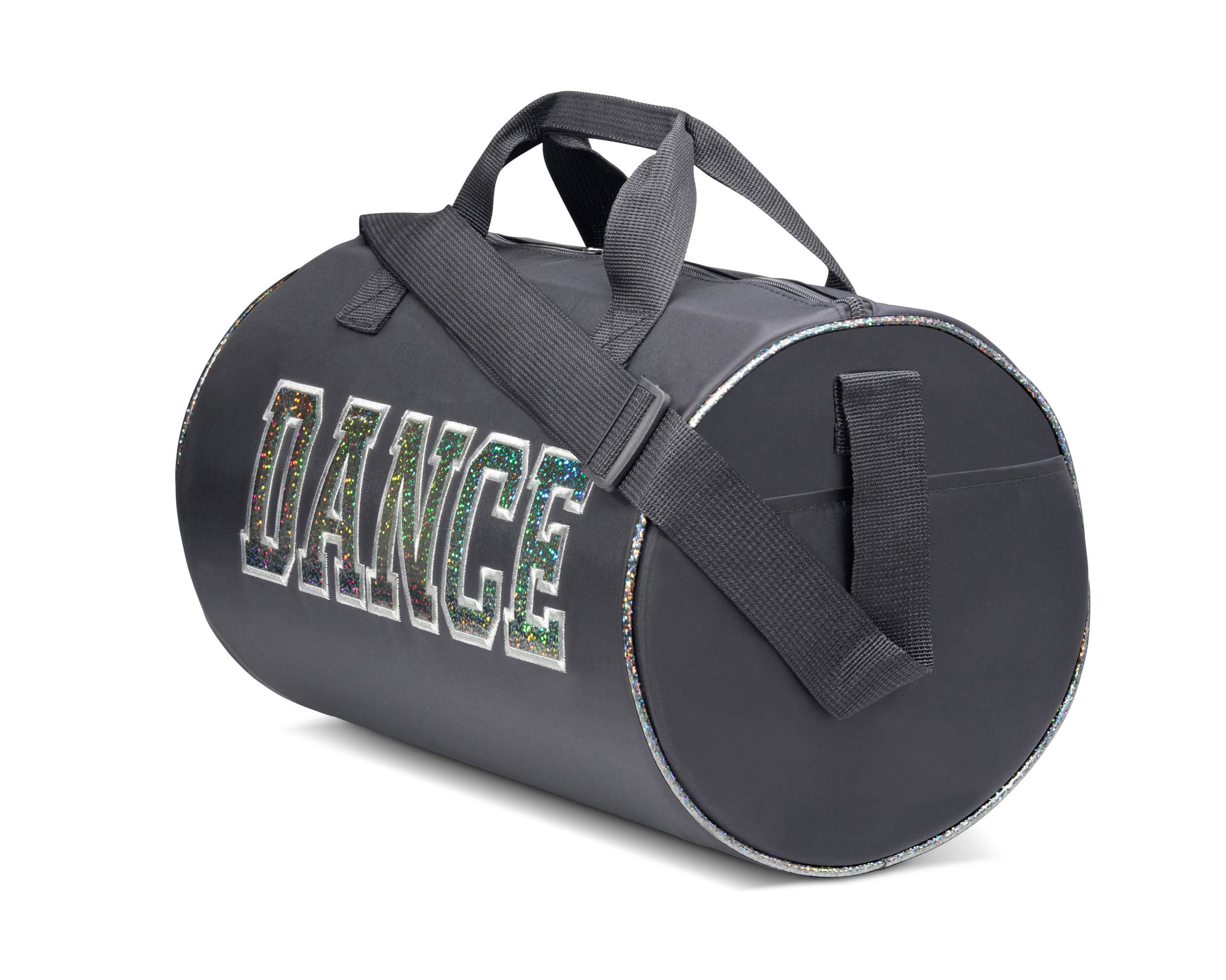 Dance Duffle Bag for Girls Kids Travel Bag with Adjustable Carry on and Handy Pouch Dance Accessories for Girls Teens Silver Black