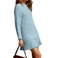 thumbnail image 2 of Women Cable Knit Sweater Dress Crewneck Long Sleeve Pleated Mini Dress Twofer Style Patchwork Dress S, 2 of 7