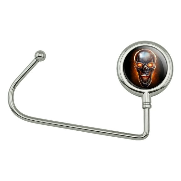 Chrome Metal Flaming Skull Purse Bag Hanger Holder Hook