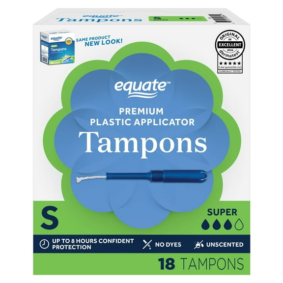 Equate Tampons with Premium Plastic Applicators, Unscented, Super (18 Count)