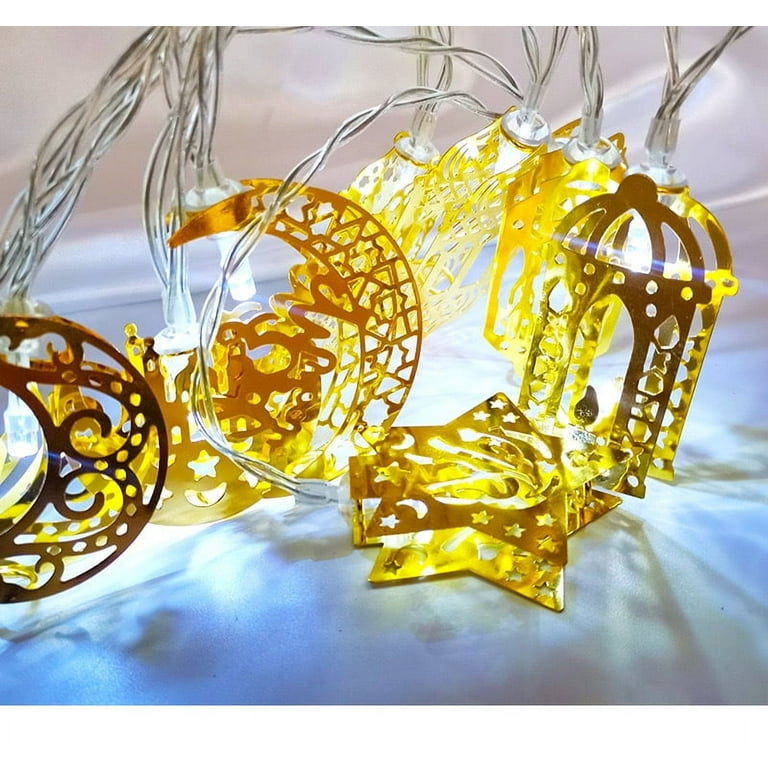 20 LED Ramadan String Lights - Star & Moon Decor, USB/Battery Powered, 10ft Warm White For Home & Eid