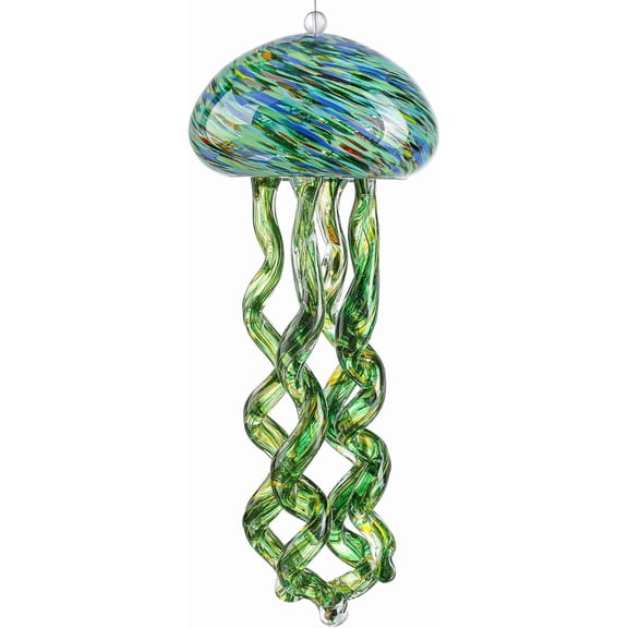 Hand Blown Glass Jellyfish Wind Chime Hanging Sun Catcher for Outdoor Garden Beach Party Wedding Decor
