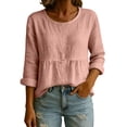 thumbnail image 2 of Uootdi Women's Tops 3/4 Sleeve Crew Neck Peplum Blouses Bohemian Casual Style Linen Blend Lightweight Breathable Relaxed Fit Shirts Gift, 2 of 6