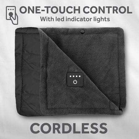 SUNBEAM ON-THE-GO CORDLESS HEATED THROW BLANKET WITH HOOD GRAY NYLON/MICROPLUSH 50X66