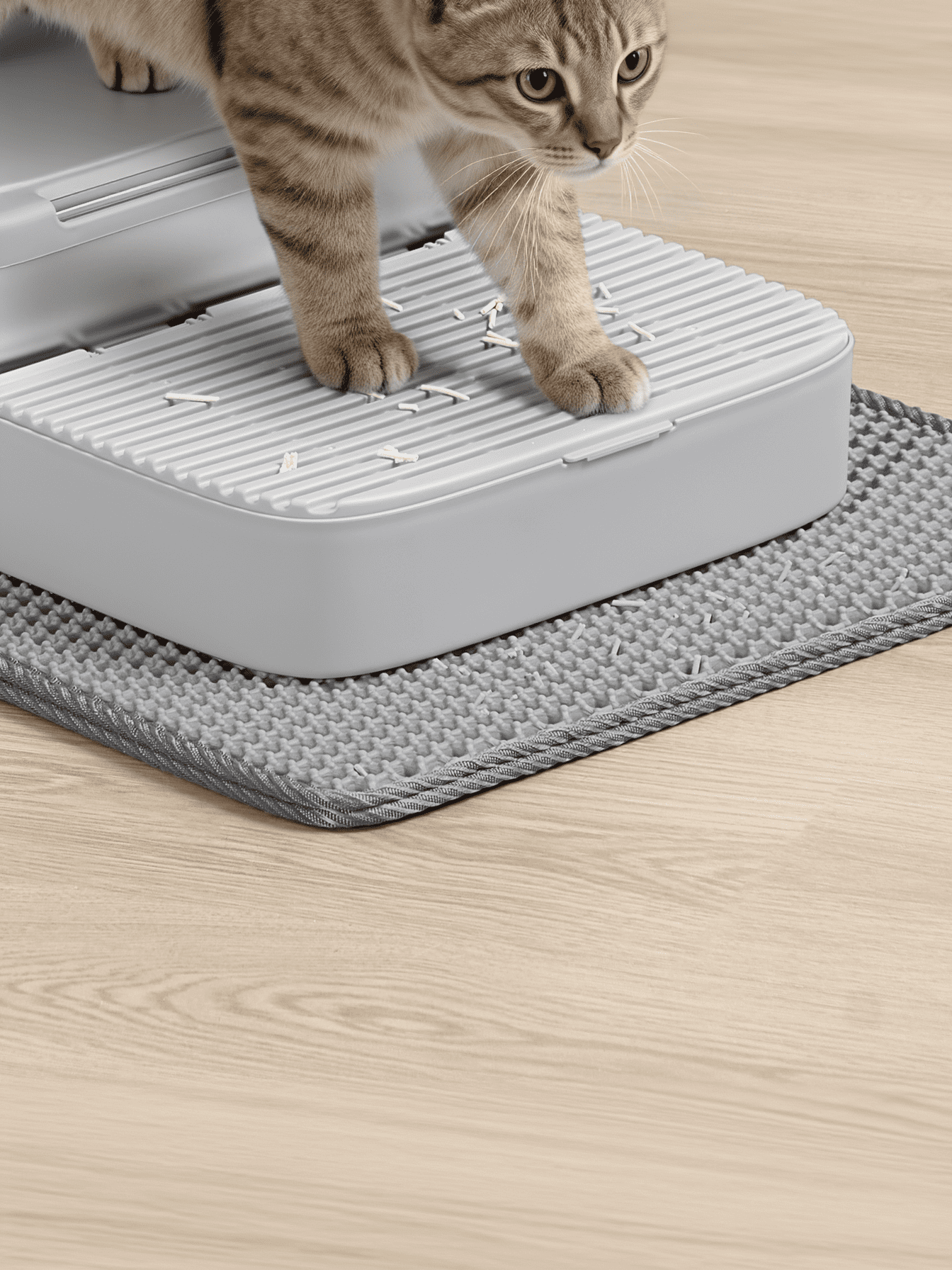 LEDREM Stainless Steel Cat Litter Box with Flip Lid and Litter Catcher, 2-Door Enclosed Litter Box for Cats up to 33 lb, Light Gray