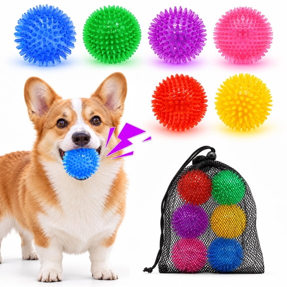 Magicorange 6 Pack 2.5"/6.5cm Spiky Dog Balls, Squeaky Dog Toy Balls, Interactive Floatable Toys for Small Puppy Dogs