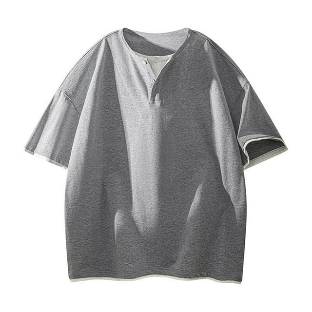 Camisa Elvqul Hombre Economicas sin Estampado Gris Manga Corta Cuello Redondo