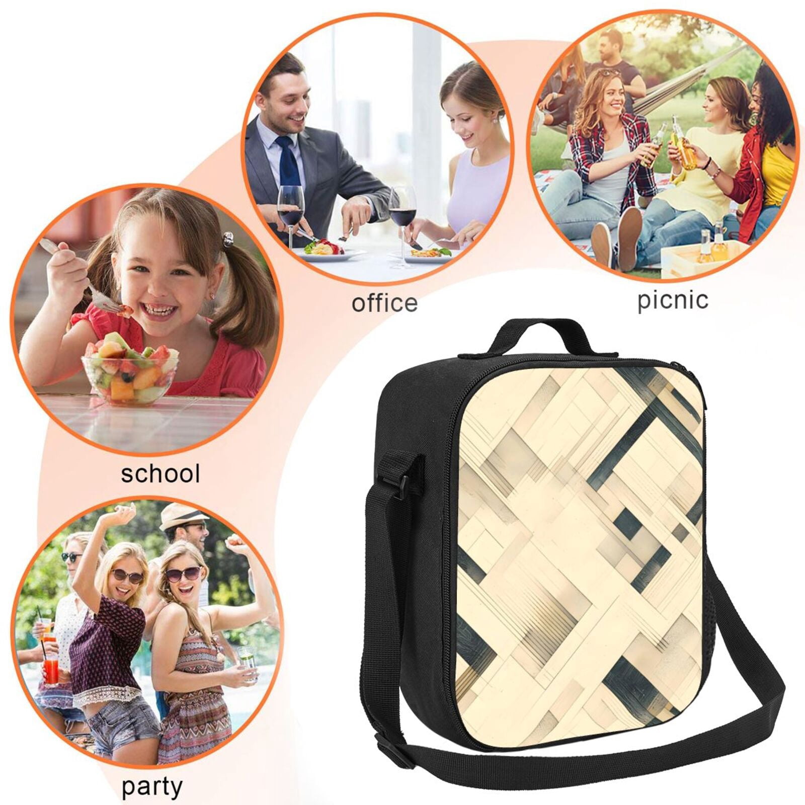 Thermal Insulation One Shoulder Portable Bento Bag Can Be Reused 8×10.5in For Carrying Drinks Bento Box Fruit Snacks Darkorchid Geometric Lines Hand-Drawn Sketch_4