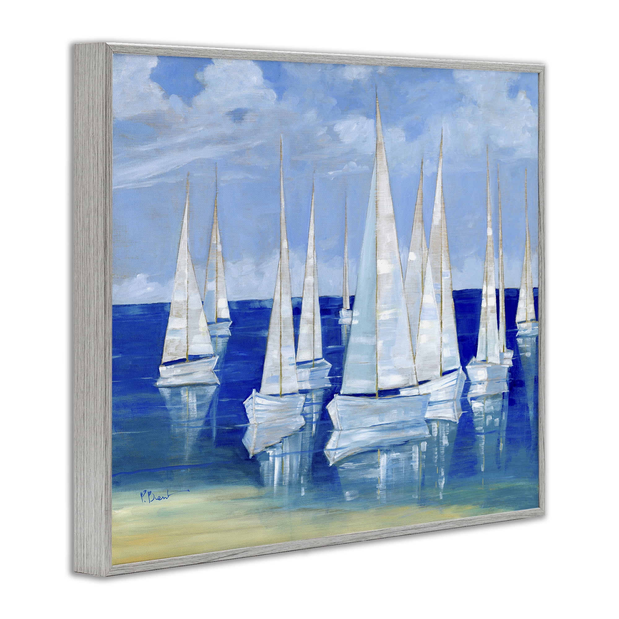Stupell Industries Blanco Beach Sailboats Gray Framed Giclee Art, design by Paul Brent