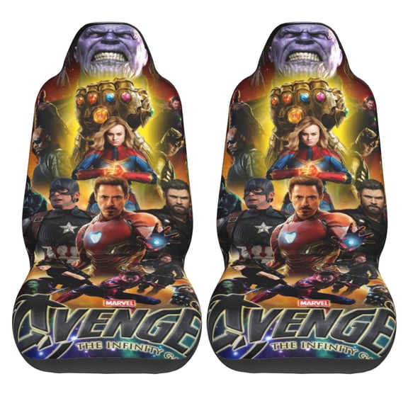 2PCS Universal Fit Car Seat Covers, Hero The Avengers Print Car Seat Cover For Front Seat Cushion Protectors Two Pcs Auto Accessories Bucket Seat Covers