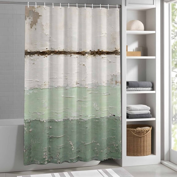 Abstract Shower Curtain for Bathroom, Sage Green Cream Distressed Oil Painting Texture Fabric Shower Curtain Set with Hooks, Waterproof Washable Bath Curtain for Bathroom Decor 36"x78"