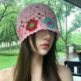 thumbnail image 2 of SikaFu Spring And Summer New Literary Colored Flower Hollow Hat Women Sweet Fashion National Wind Knitting Baotou Hat, 2 of 9