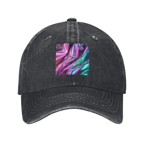 Men Women Washed Twill Baseball Cap Holographic Adjustable Dad Hat Black