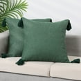 thumbnail image 1 of Juego de fundas de cojín de lino con flecos REGALWOVEN, 2 piezas, fundas de almohada para sofá con diseño de borlas verde 18" x 18", 1 of 6