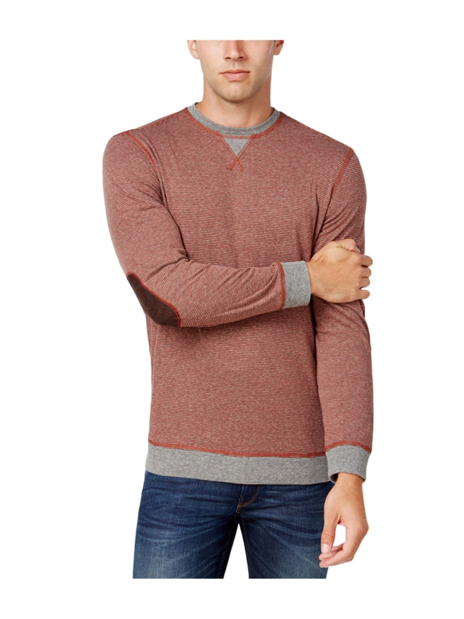 Tasso Elba Mens Striped Long Sleeves Crewneck Sweater Red XXL