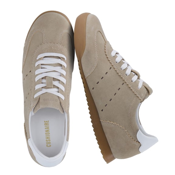 Cushionaire Tock Genuine Leather Lace-Up Casual Sneakers for Women – Retro-Inspired Tennis Shoe with Gum Rubber Outsole, Cushioned Arch Support, Lightweight Low Top Trainer
