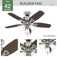 thumbnail image 2 of Ventilador de techo Hunter Builder con luz LED de 42 pulgadas, níquel cepillado, 2 of 9
