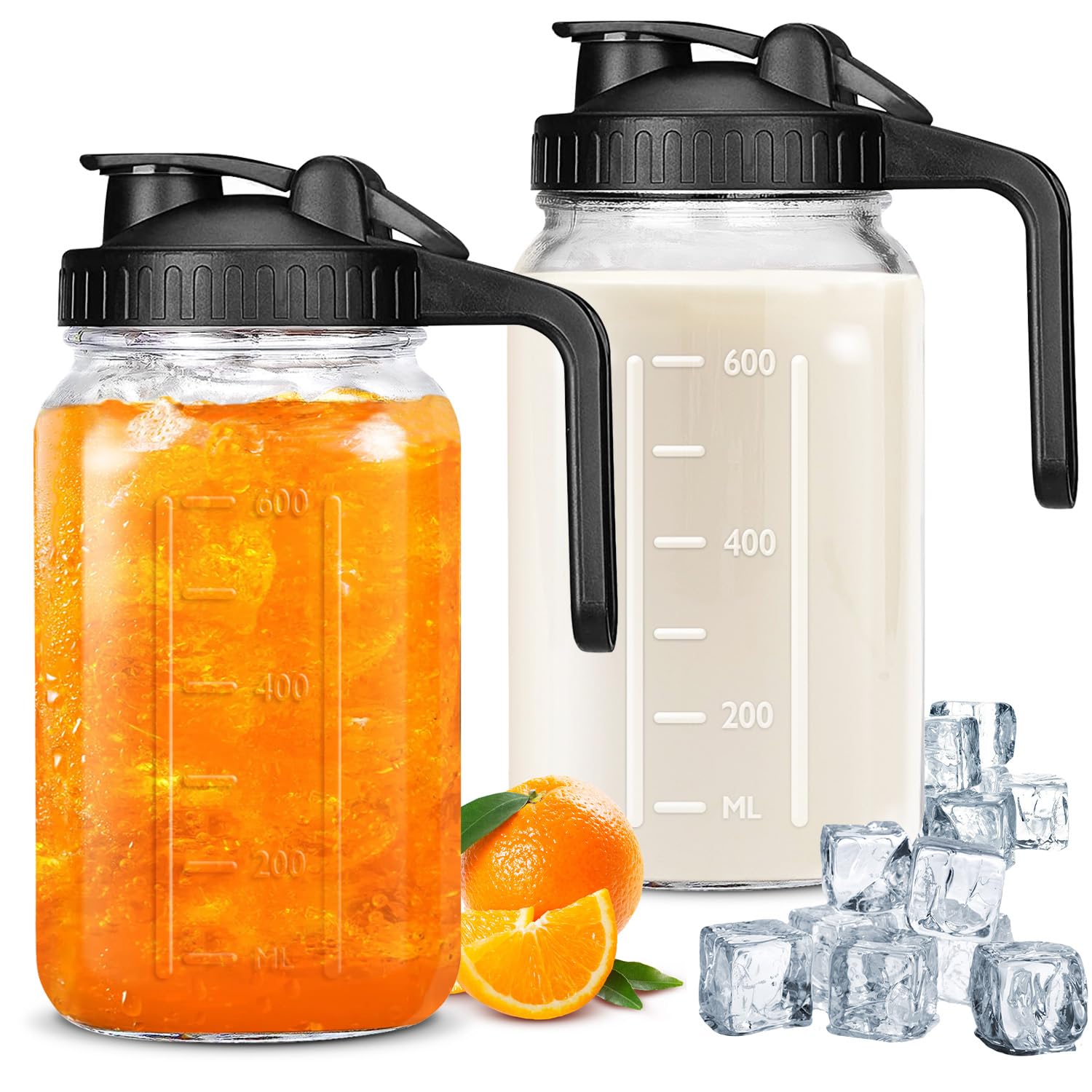 JOUALY 2-Pack 32oz Glass Mason Jar Pitchers with Lids, Black photo 1