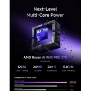 MINISFORUM N5 Pro AI NAS with AMD Ryzen AI 9 HX Pro 370, 2x SODIMM DDR5-5600MHz Slot(ECC Support), 128GB SSD, 1xHDMI+2xUSB4 Outputs, 5x HDD Slot, M.2 2230/2280/22110/U.2 slots, 5GbE+10GbE Lan Port NA