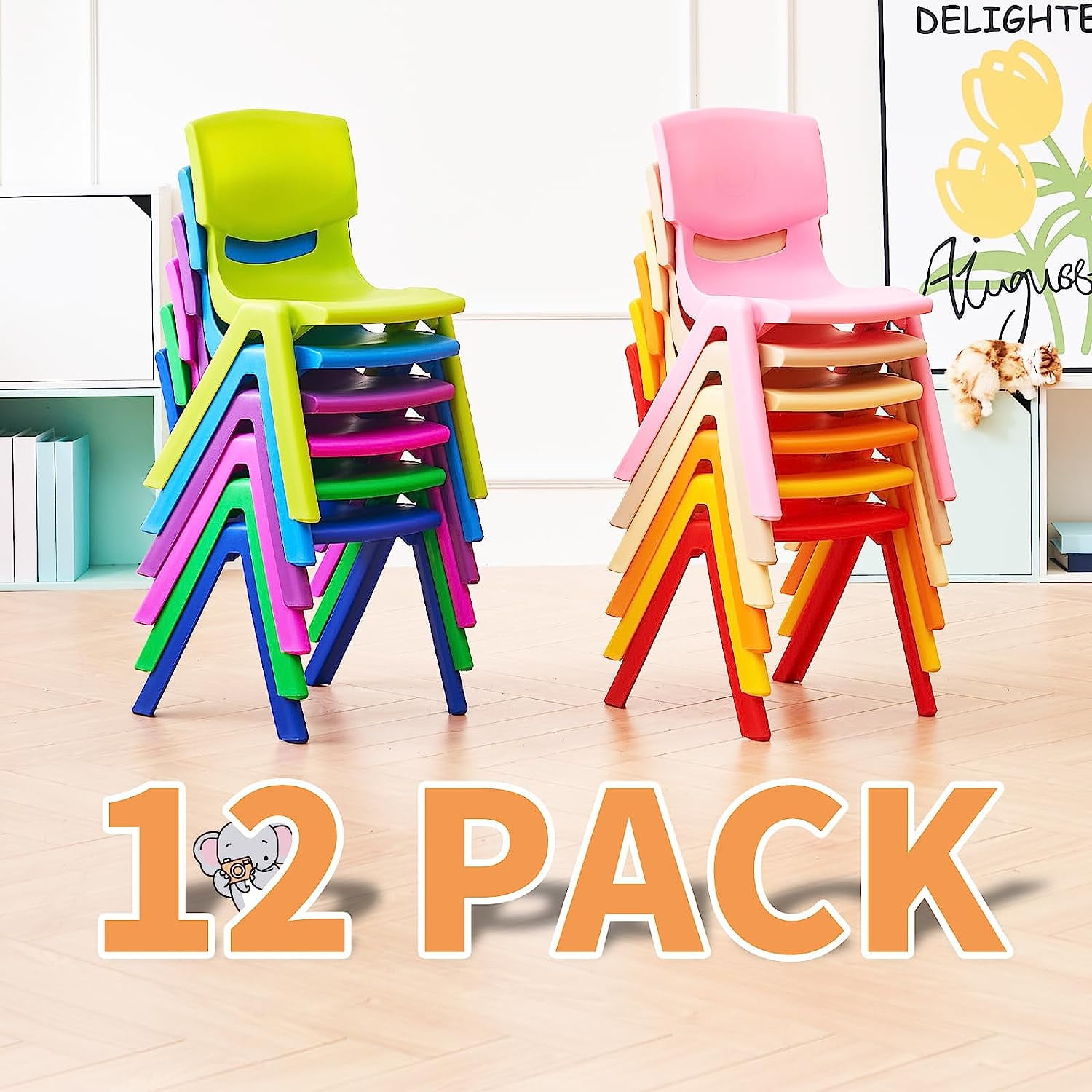 12Pcs Stackable School Chairs, Linor Colorful Kids Plastic Chair for