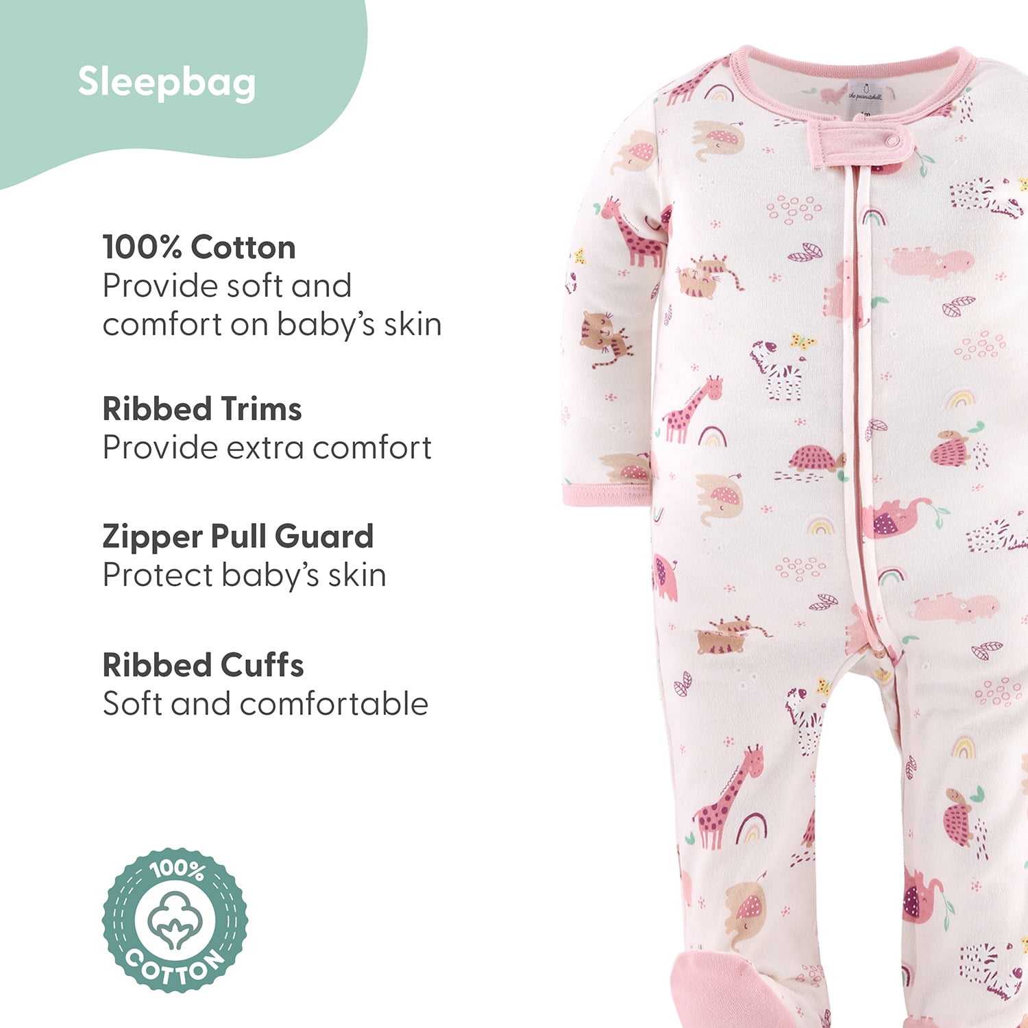The Peanutshell Layette Gift Set for Baby Girls, 23 Essential Pieces, Pink Rainbow Safari Animals, 0-3 Months