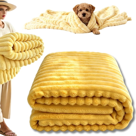 Yellow Emotional Support Blanket, Soft Rabbit Hair Plush Emotional Support Blanket for Large Small Senior Dogs, Pets Mood Security Blankets for Indoor Outdoor Use (M)