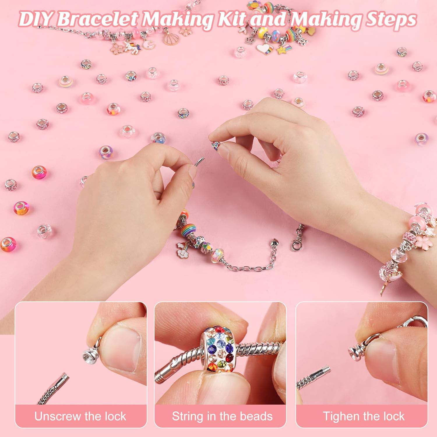 134pcs Girls Charms Bracelet Making Kits, Cute and Fun DIY Jewelry Beading Jewelry Making Kits for 5-12 Years Old Girls, New Year Birthday Gifts