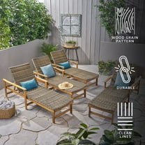 GDF Studio Savannah Outdoor Acacia Wood and Wicker Adjustable Chaise Lounge, Set of 4, Natural and Gray