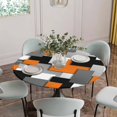 thumbnail image 5 of Burnt Orange Black Geometric Round Tablecloth for 36-44 Inch Tables,Fitted Table Cover with Elastic Edge,Modern Abstract Art Block Waterproof Outdoor Table Cloth Protector for Patio Garden Dinner, 5 of 9