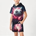 thumbnail image 2 of Afuyipoi Boys 2-Piece Trendy Summer Outfit (5-15 Years) Cool Soccer Graphic Hooded Short Sleeve Top and Pocket Shorts Set For Kids Hot Pink 13/14, 2 of 8