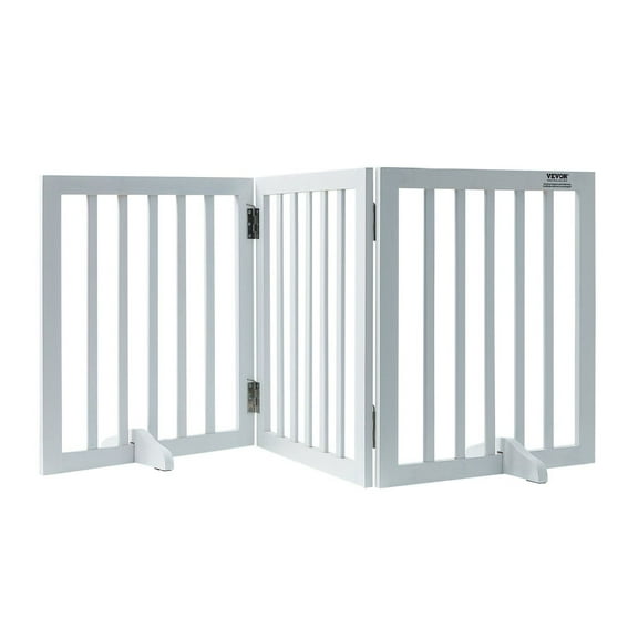 Free Standing Dog Gate, 24" H x 60" W Freestanding Pet Gate, 3 Panels Foldable Dog Gate for Wide and Narrow Passageways, Expandable Dog Barrier with Silent Foot Support for Indoor, White 60 inch