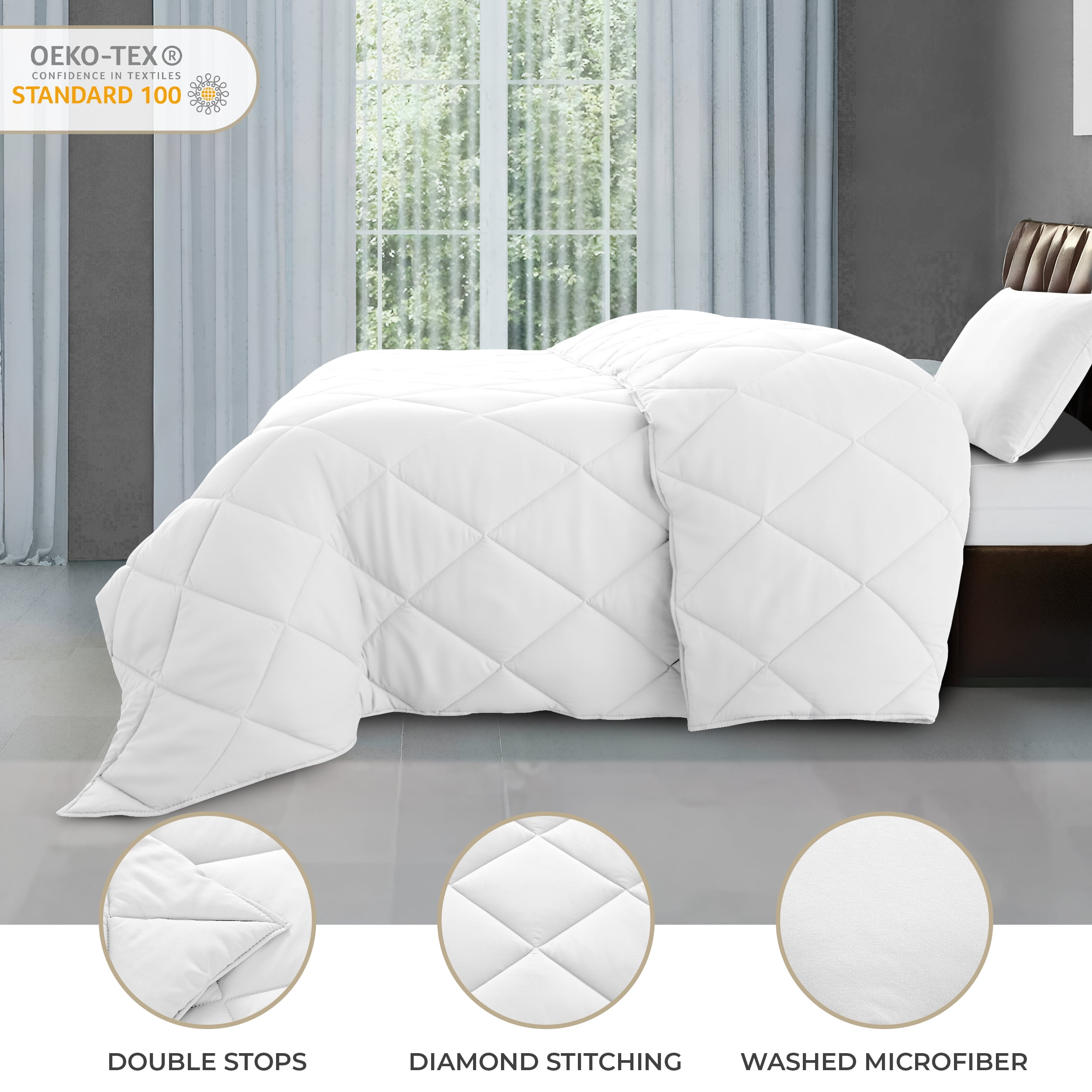 Lux Decor All-Season Comforter Sets Twin Size 2 PC, Reversible Bedding Set with Diamond Quilted Design Comforter and 1 Pillow Sham, Lightweight & Cozy Set de Cama White