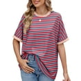 thumbnail image 3 of UVN Striped Tops for Women Summer Short Sleeve T Shirts Casual Crewneck Color Block Shirts, 3 of 10