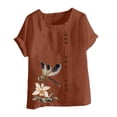 thumbnail image 4 of CLOISE T Shirts for Women Short Sleeve Plus Size Tops Button Round Neck Casual Pullover Graphic Summer Blouses Coffee, 4 of 5