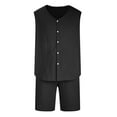 thumbnail image 4 of VBTAPA Mens Linen 2 Piece Outfits Solid Sleeveless Button Down Shirts and Shorts Set Summer Casual Beach Suits Black XL, 4 of 4