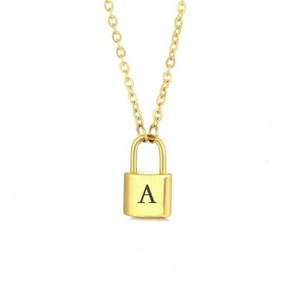 VOLALO Jewelry Pendant Necklace for Men Women, 14K Gold Plated Lock Letter Capital From A-Z