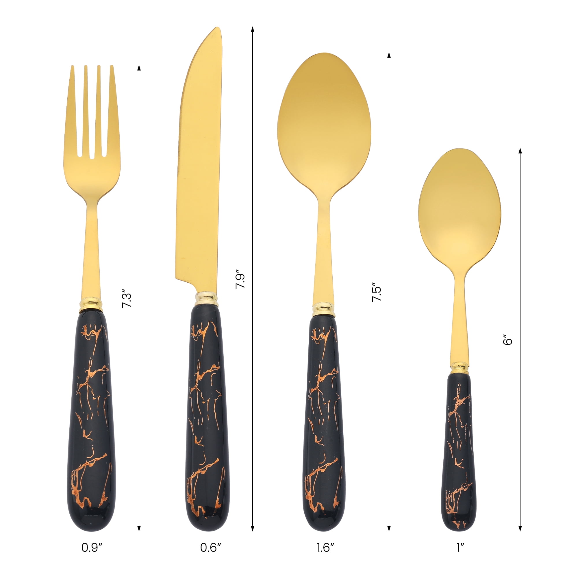 Unique Bargains 24 Pieces Stainless Steel Floral Flatware Set for 6 Black