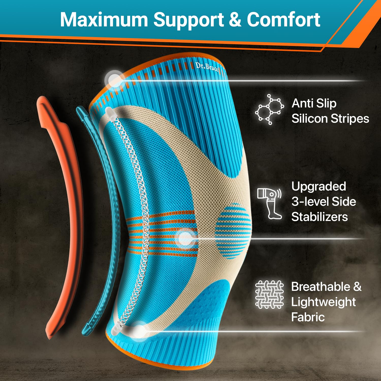 DR. BRACE ELITE Knee Brace with Size Stabilizer (2 Pack) Knee Brace for Women & Men, Workout, Sports, Daily Knee Compression Sleeve for Maximum Knee Pain Support & Fast Recovery (Olympus, Small)