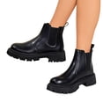 thumbnail image 5 of EKVAHL Women's Chunky Platform Chelsea Boots Lug Sole Slip‑On Ankle Booties Round Toe Waterproof Fall Winter Short Boots Black, 5 of 6