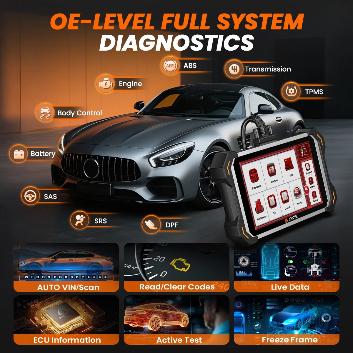 ANCEL DS600 Elite OBD2 Scanner Bidirectional Full System Diagnostic Tool 34+ Reset Service ECU Co-ding CANFD DOIP FCA AutoAuth, Online Customer Service, Lifetime Free Update