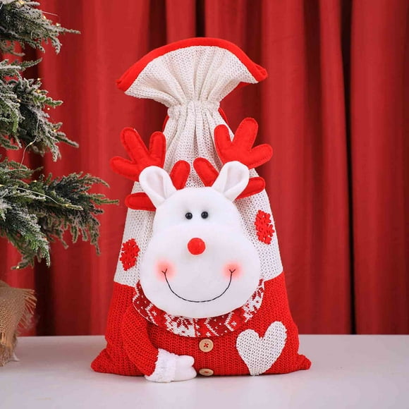 Bolsa de Punto Grande Xihbxyly con Decoración Navideña Bolsa de Regalo con Cordón