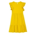 thumbnail image 4 of Fesfesfes Girls'Summer Solid Color Short Sleeve Crew Neck Elastic Waistband Dress with Pockets Casual Comfortable Cotton Blend Dress for Kids(Yellow,7 Years), 4 of 8