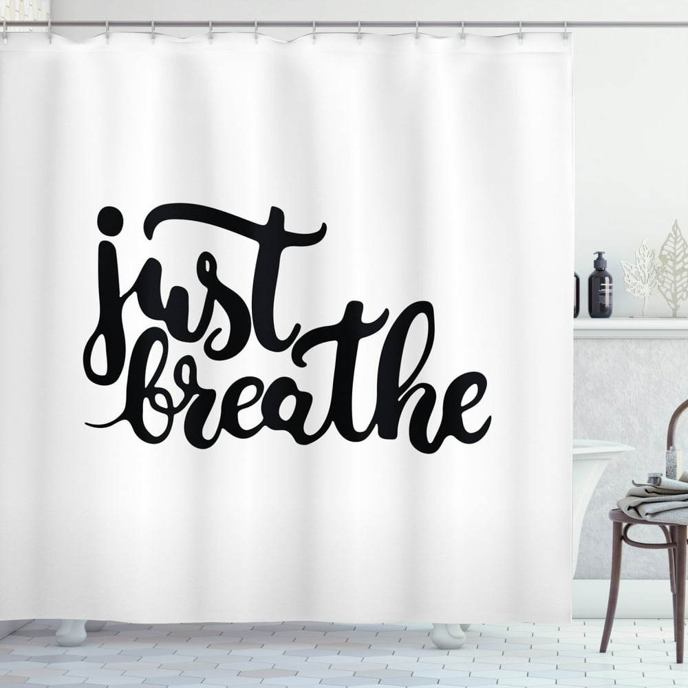 Just Breathe Shower Curtain, Hand Drawn Font Typography Lettering