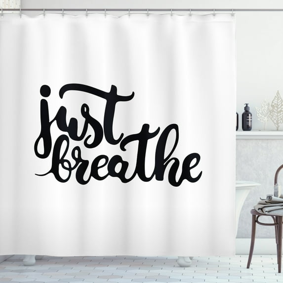 Ambesonne Just Breathe Shower Curtain, Hand Drawn Font, 69"Wx70"L, Black White